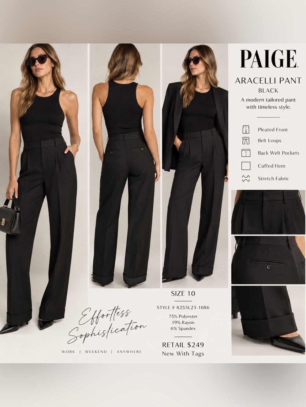 NWT PAIGE Aracelli Black Pleated Pants Size 10 $249 Retail